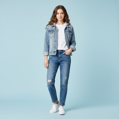 Veste En Jean Femme Avec Capuche Amovible | Veste Décontractée